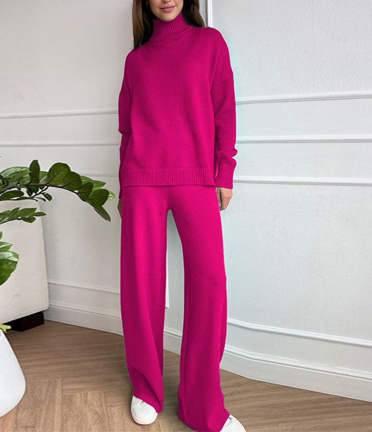 Cheryl - Set Maglia a Collo Alto Ampia e Pantaloni Caldi in Maglia