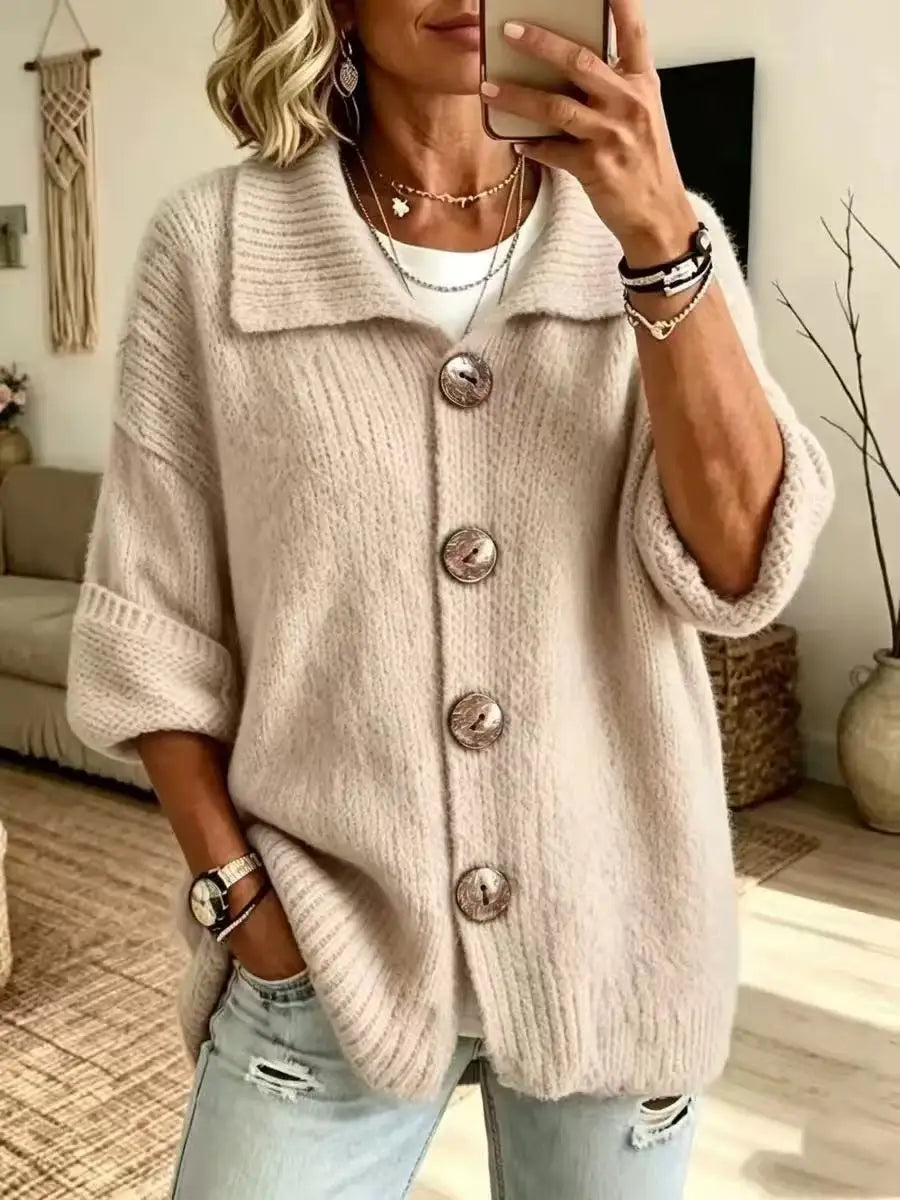 Cardigan da Donna in Maglia con Colletto e Bottoni