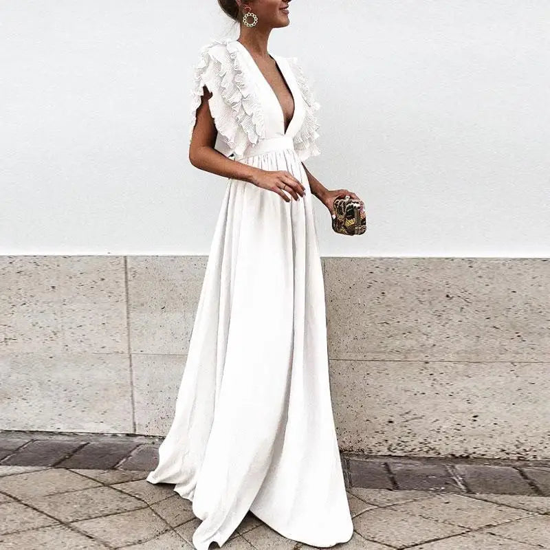 Vicky - Elegante abito lungo con scollo a V profondo