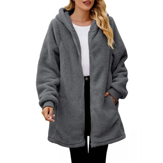 Elza - Elegante giacca oversize con cappuccio in caldo pile