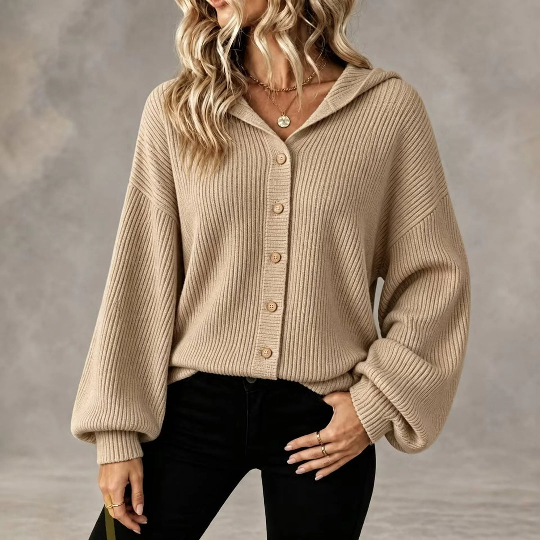 Cardigan da Donna con Cappuccio e Bottoni