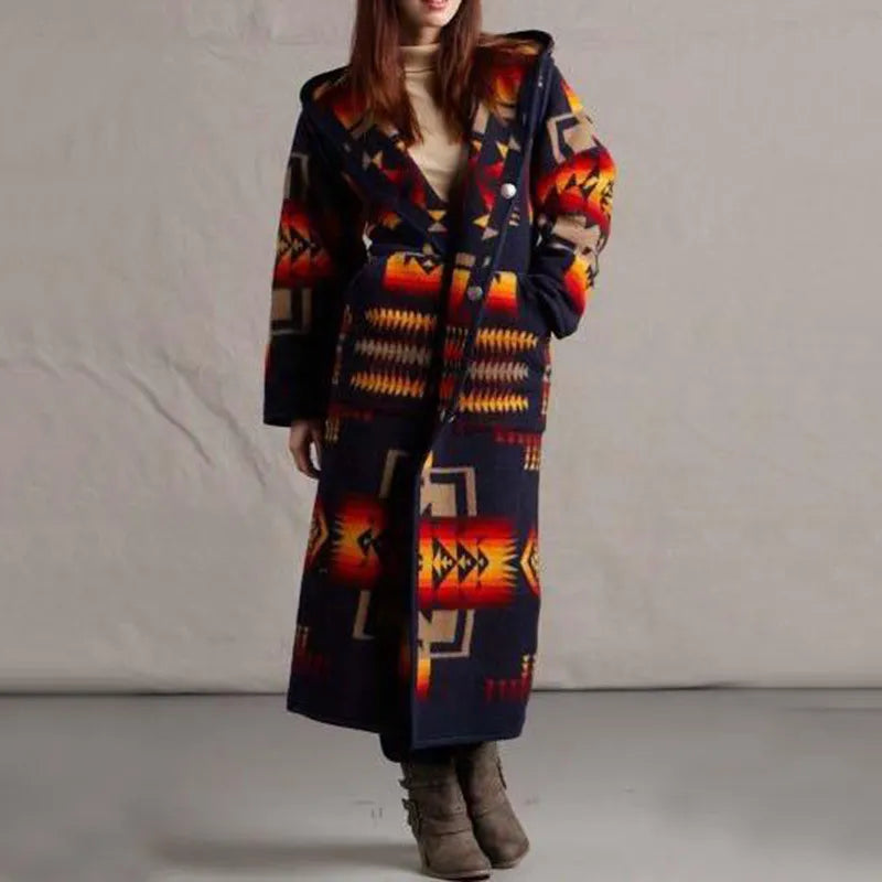 Zeena - Cappotto lungo caldo con stampa etnica