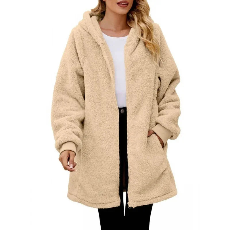 Elza - Elegante giacca oversize con cappuccio in caldo pile