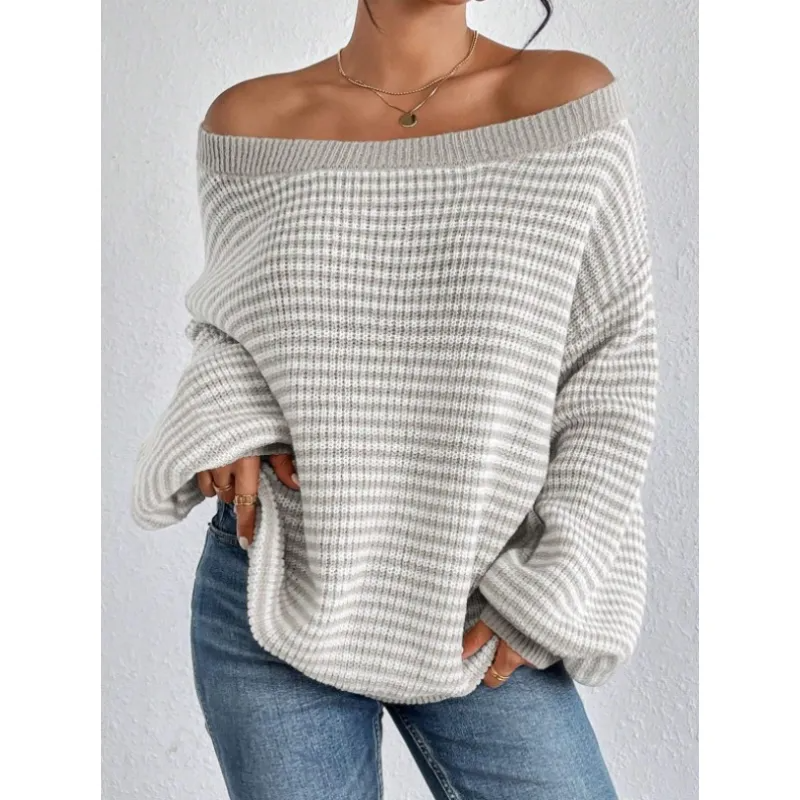Maglione Donna a Righe con Spalle Scoperte