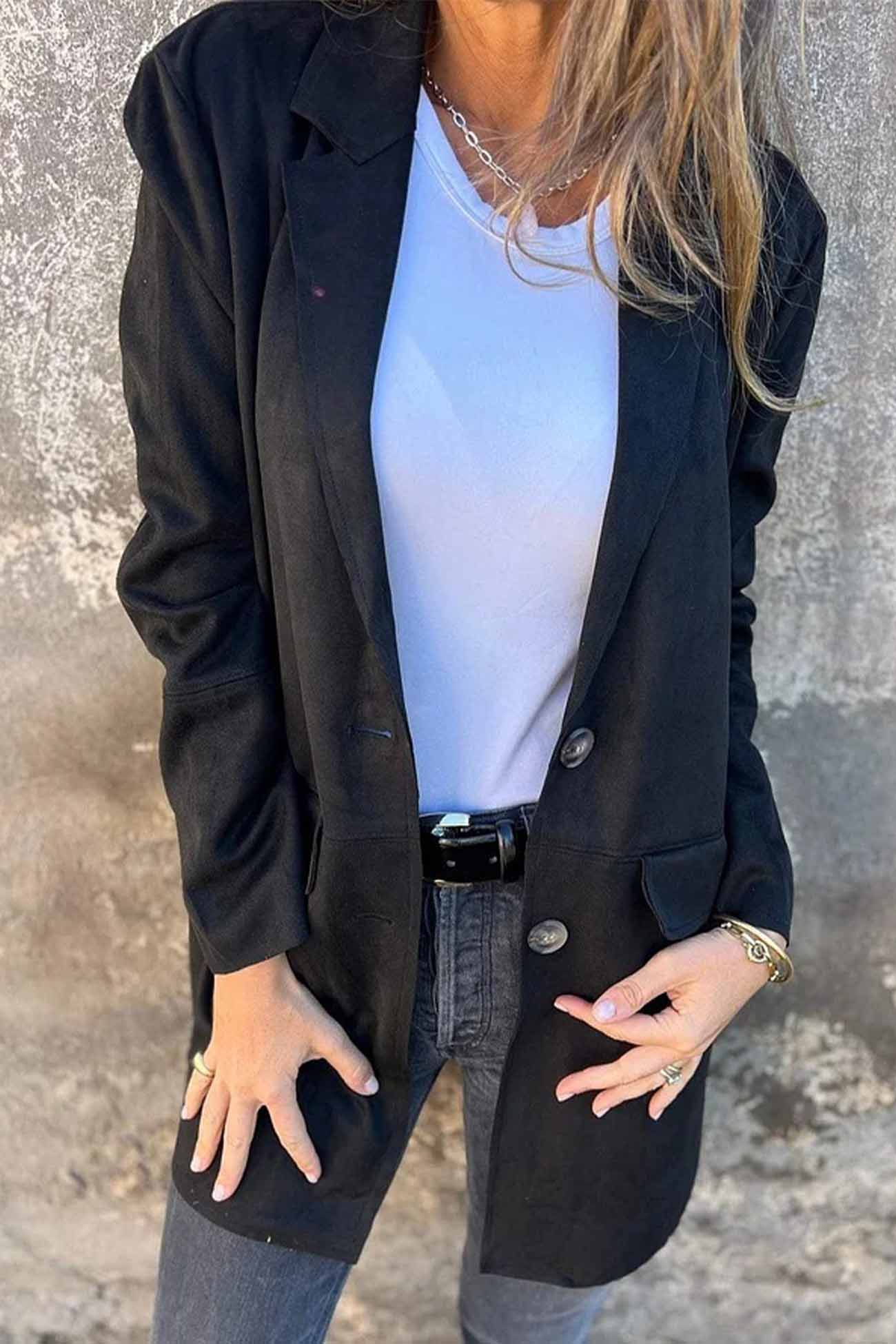 Rhianne - Giacca casual in finta pelle scamosciata con bottoni e colletto