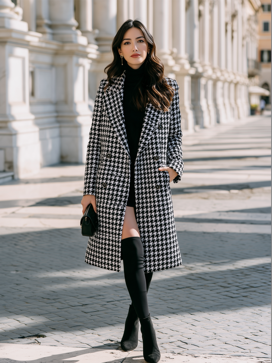Cappotto Doppiopetto da Donna Pied-de-Poule