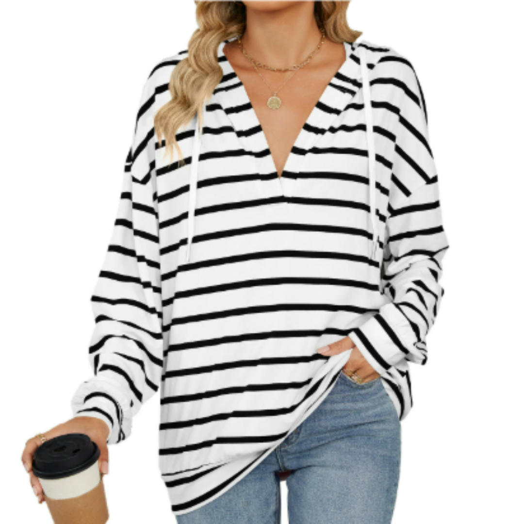 Olga - Felpa casual con cappuccio e righe larghe