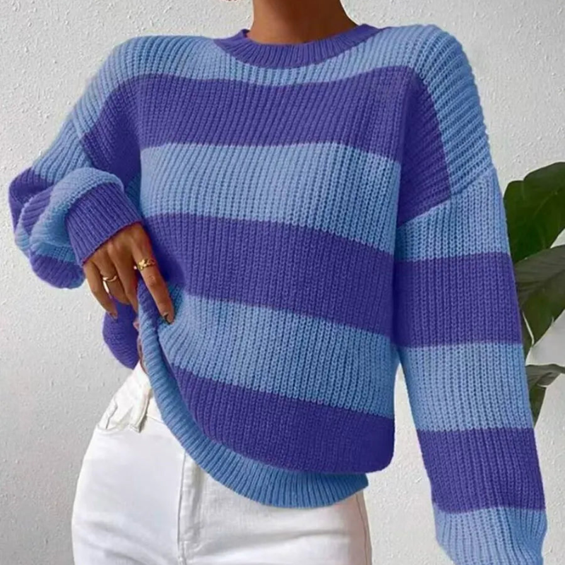 Rosaria - Maglione elegante a righe con maniche a palloncino e maglia a costine