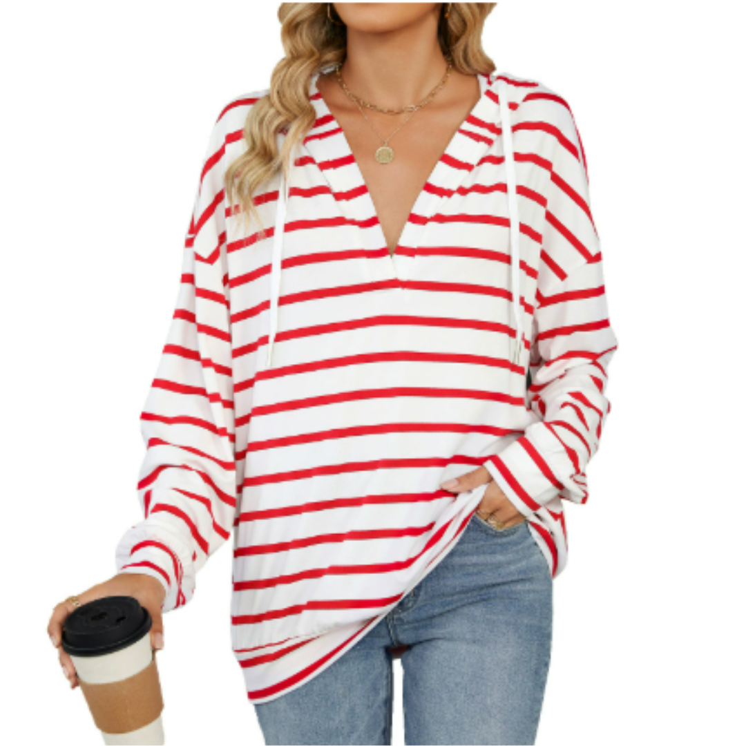 Olga - Felpa casual con cappuccio e righe larghe