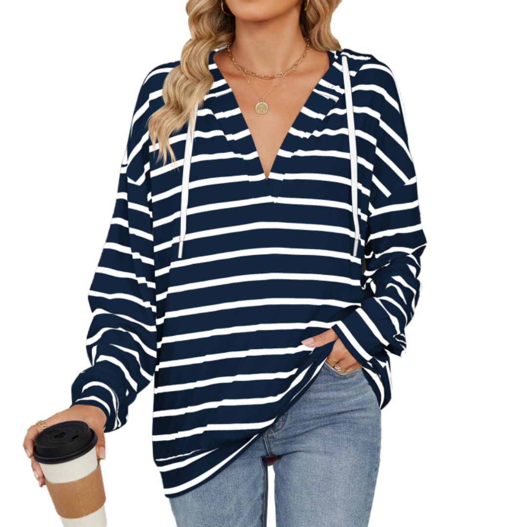 Olga - Felpa casual con cappuccio e righe larghe