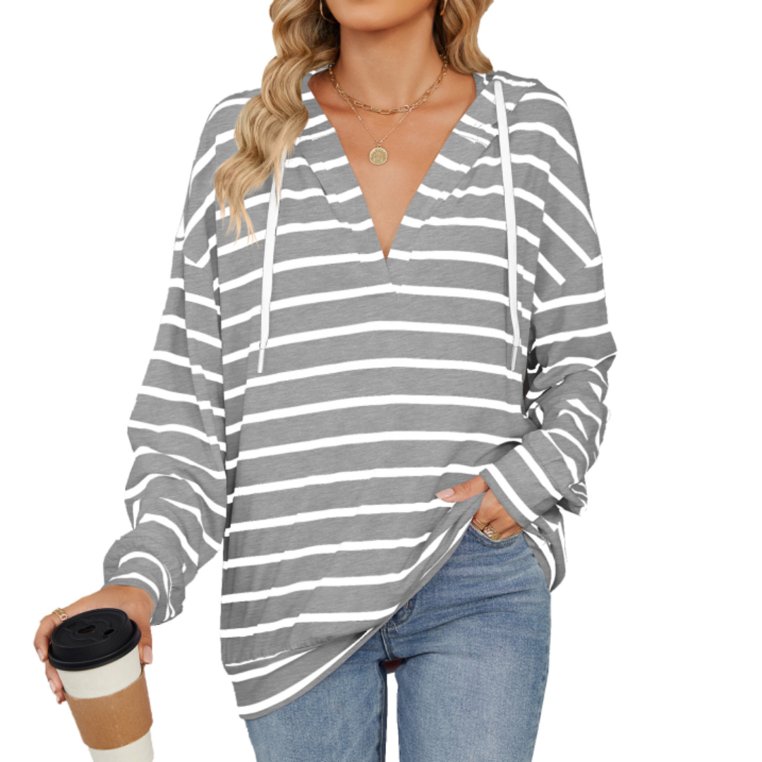 Olga - Felpa casual con cappuccio e righe larghe