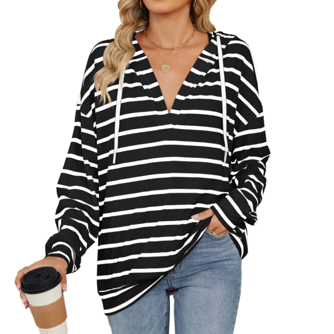 Olga - Felpa casual con cappuccio e righe larghe