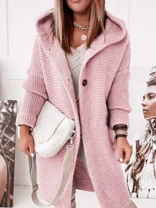 Coleen - Giacca lunga casual in maglia con cappuccio