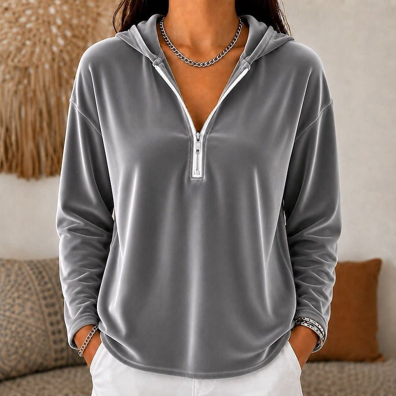 Felpa in Pile a Costine con Mezza Zip da Donna