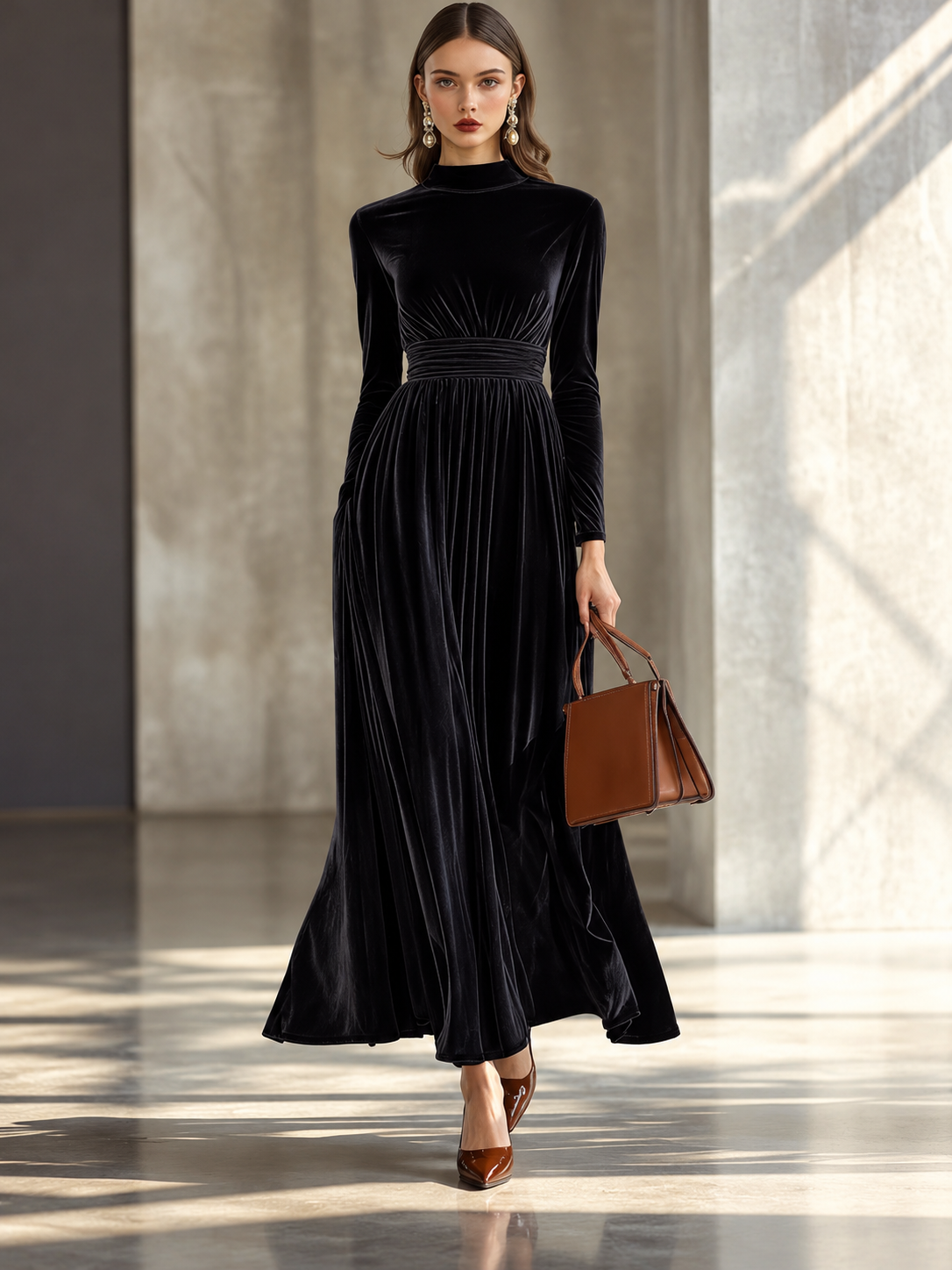 Abito Maxi da Donna a Maniche Lunghe e Svasato