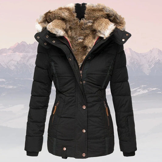 Eliza - Giacca invernale calda con collo in pelliccia e cappuccio per donna