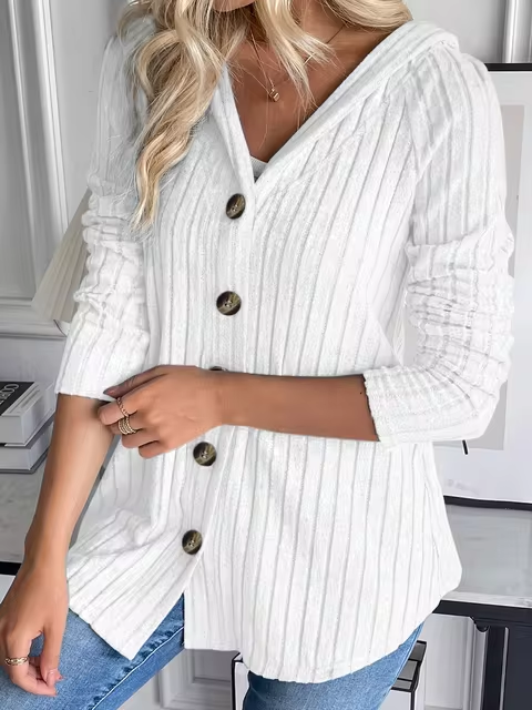 Berdine - Cardigan in maglia a coste con bottoni e cappuccio