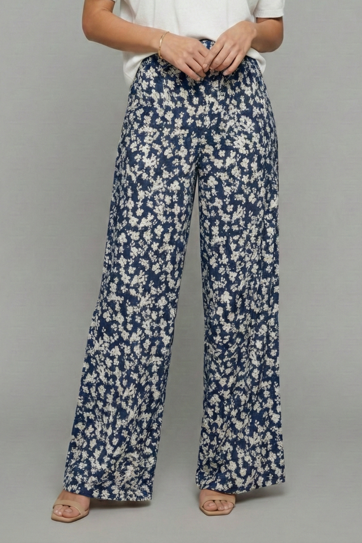 Pantaloni Palazzo con Stampa Floreale da Donna