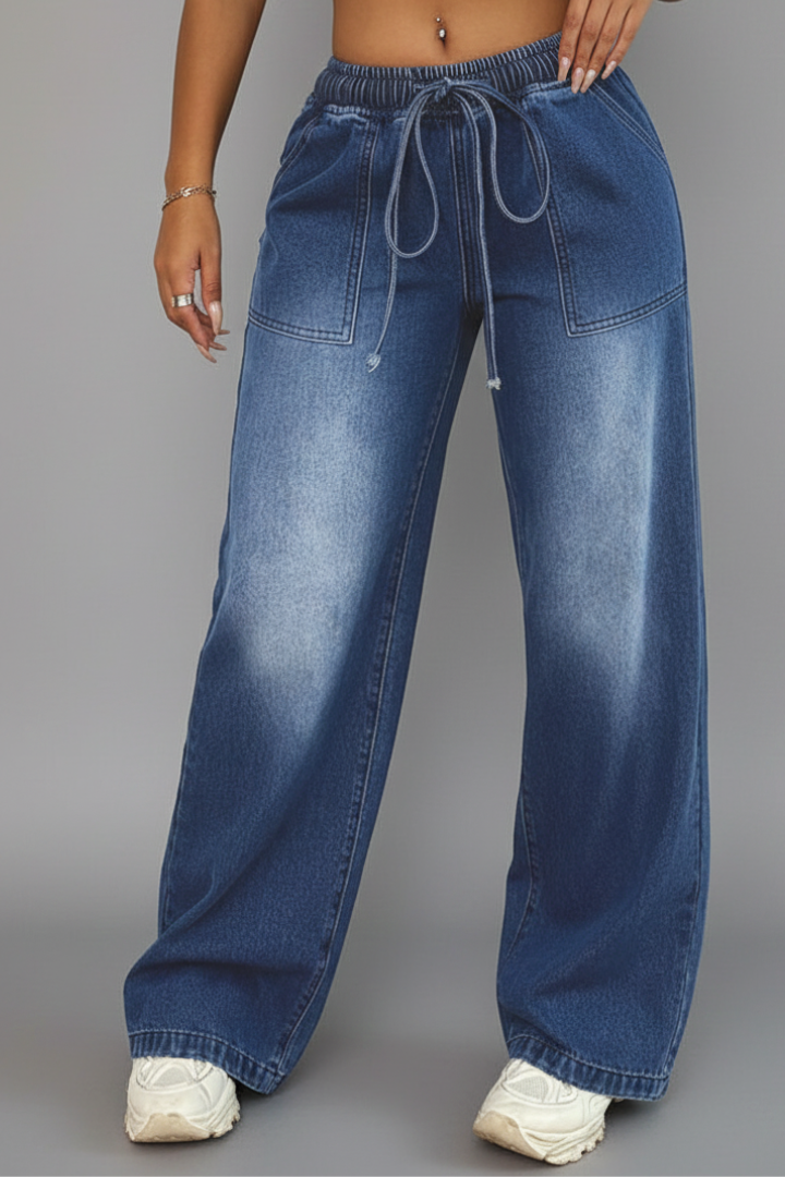 Pantaloni a Gamba Larga con Coulisse da Donna