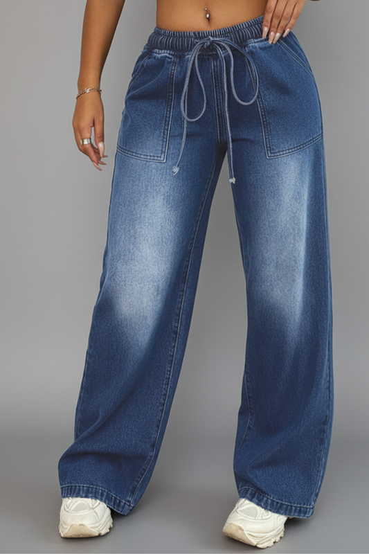 Pantaloni a Gamba Larga con Coulisse da Donna
