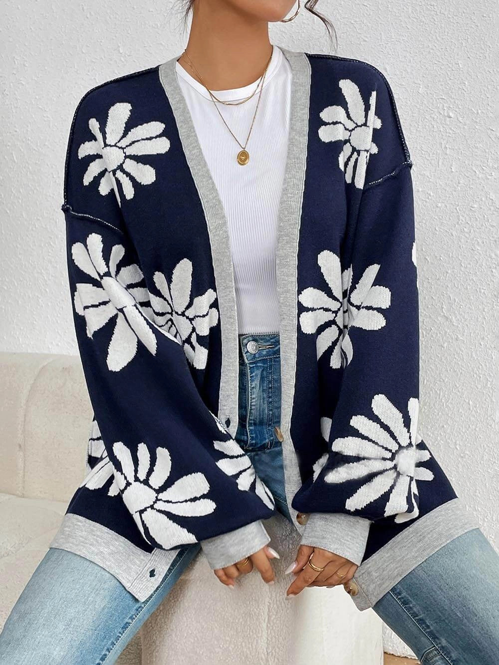 Dalia - Cardigan casual con stampa floreale elegante