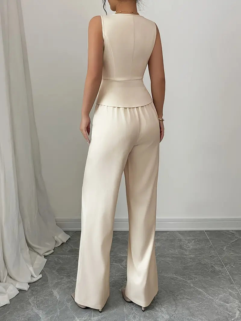 Completo da Donna con Top Senza Maniche e Pantaloni a Gamba Larga