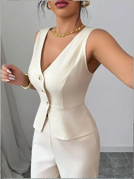 Completo da Donna con Top Senza Maniche e Pantaloni a Gamba Larga