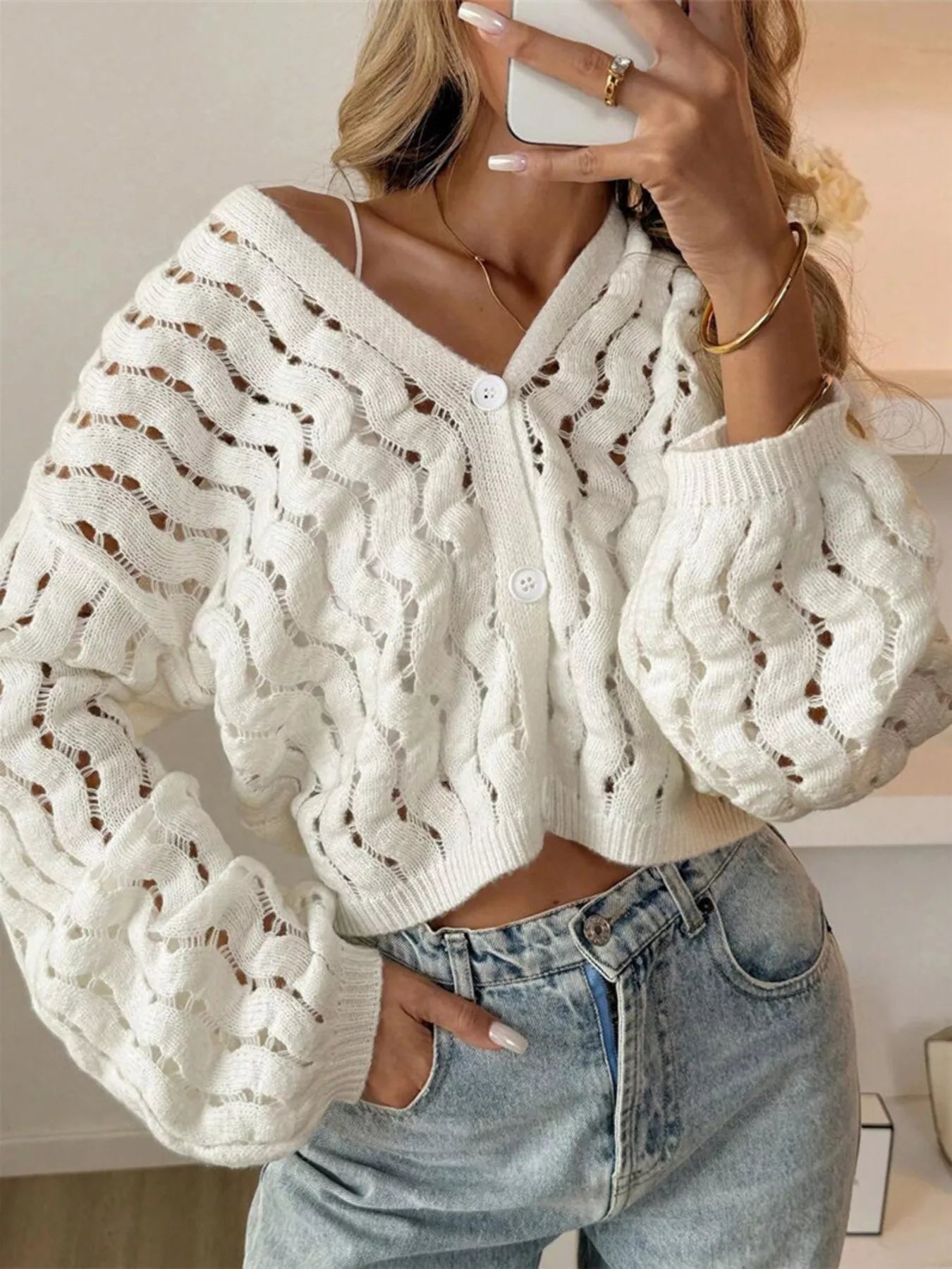 Eleinne - Elegante cardigan casual con scollo a V, bottoni e spacchi