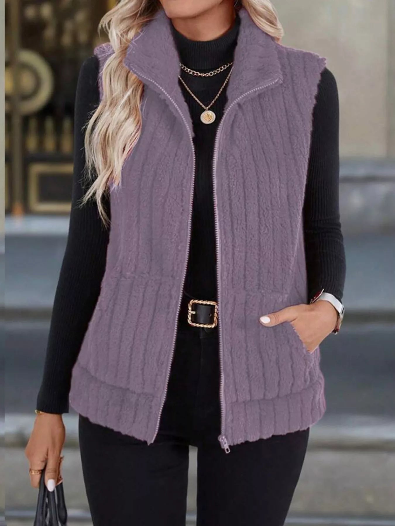 Cassidy - Gilet cappotto in pile con zip, elegante e caldo