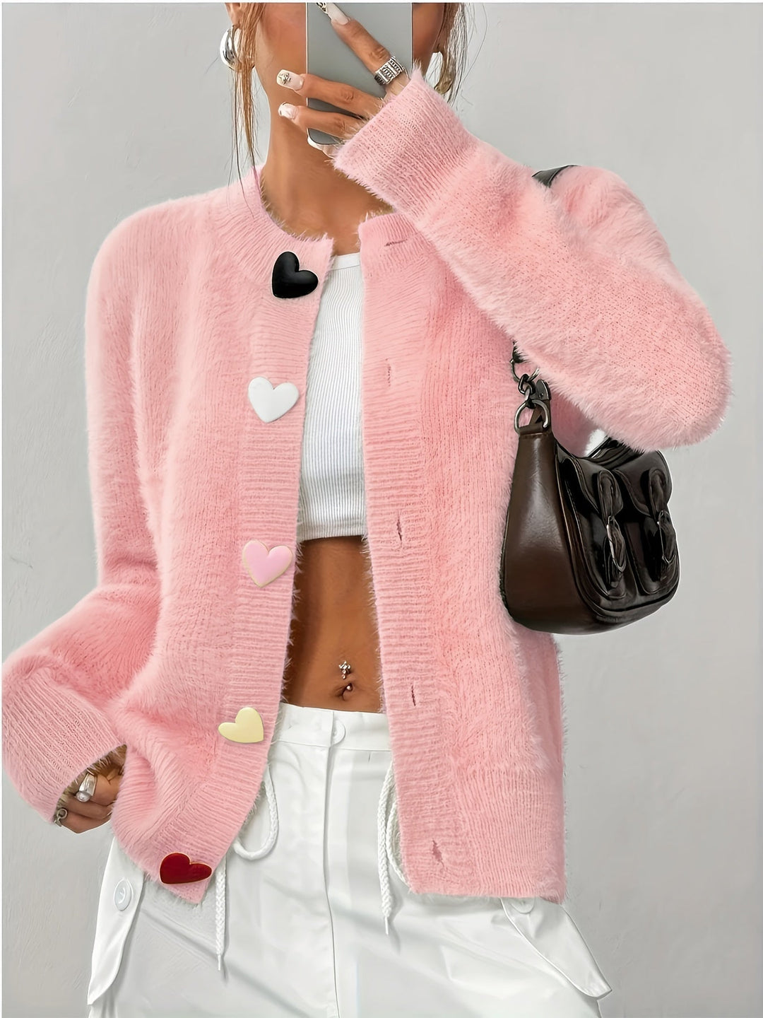 Zelina - Cardigan caldo chic con bottoni a cuore