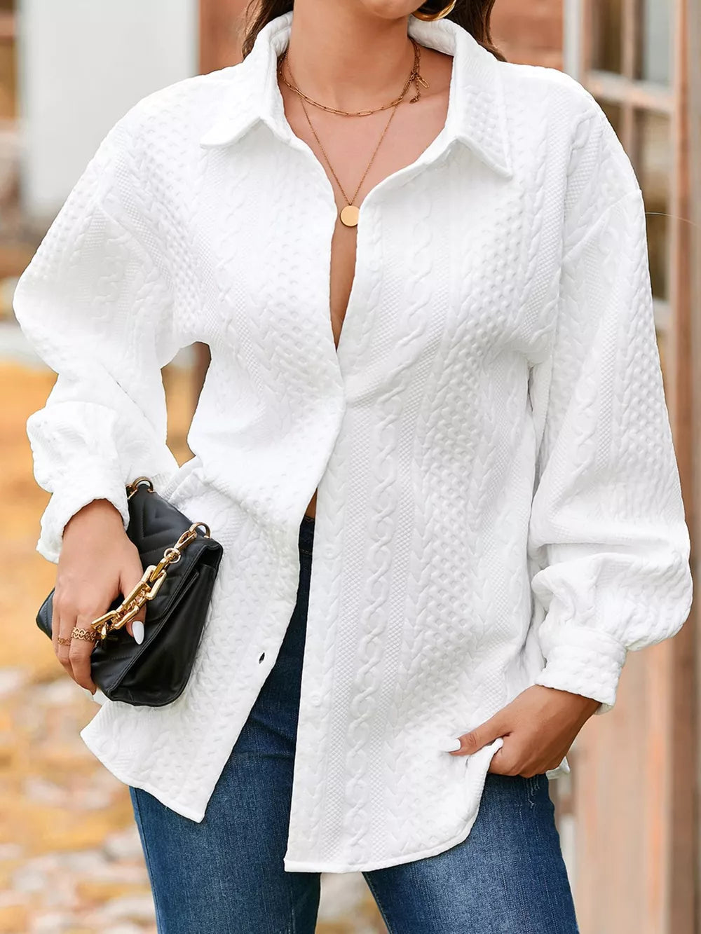 Maristella - Shacket morbido con maniche a sbuffo e texture a trecce