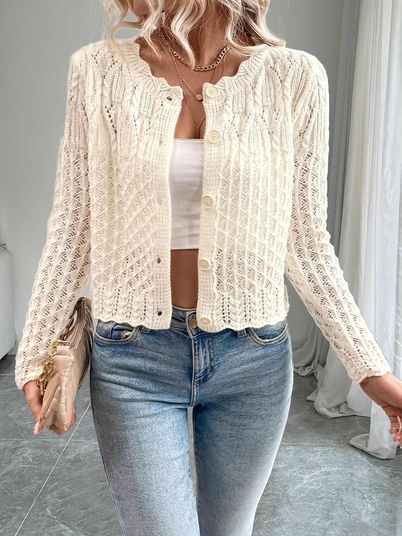 Kalila - Cardigan chic lavorato a maglia con bottoni e trafori