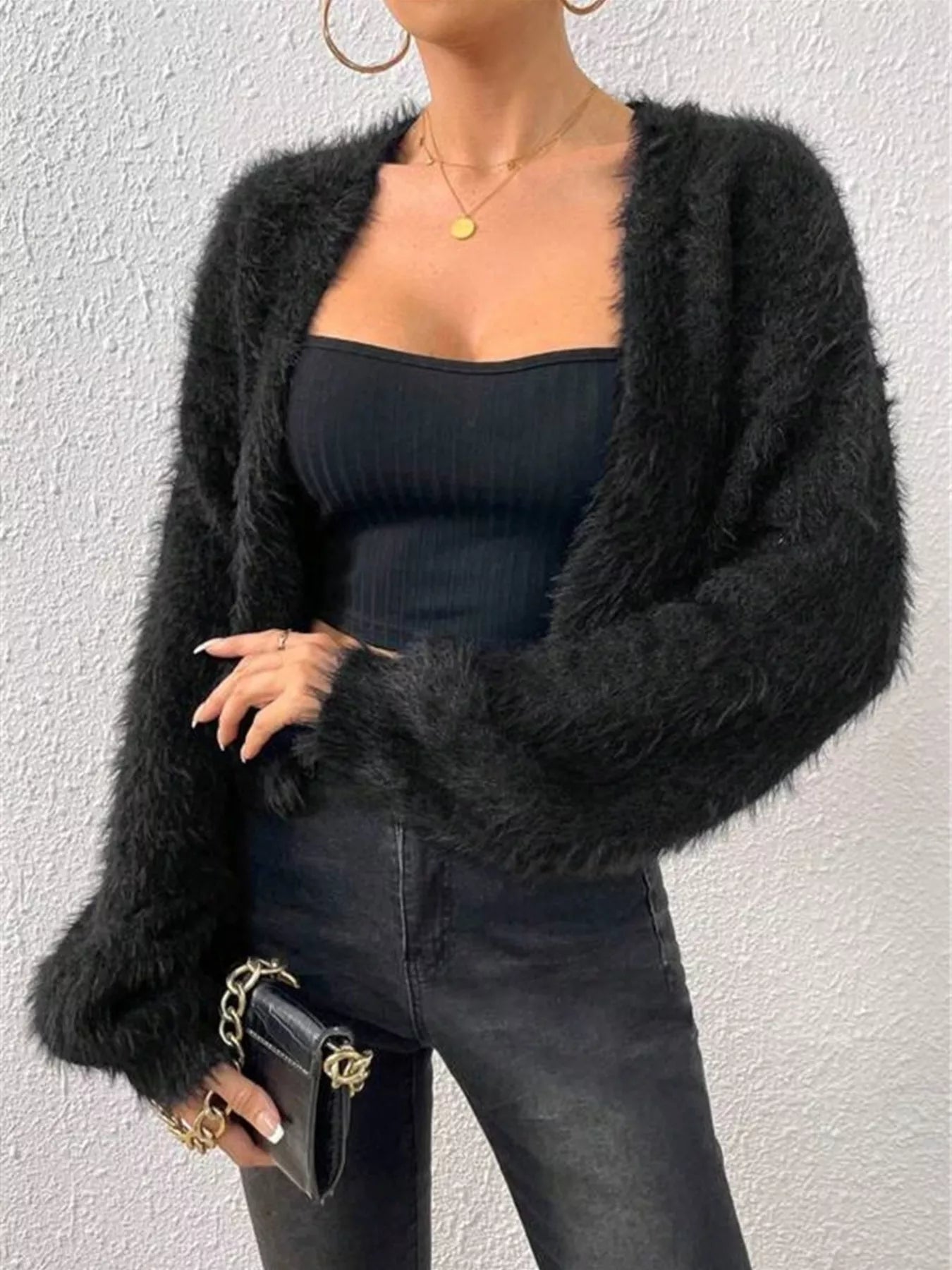 Nadiah - Elegante cardigan corto a maniche lunghe con apertura frontale