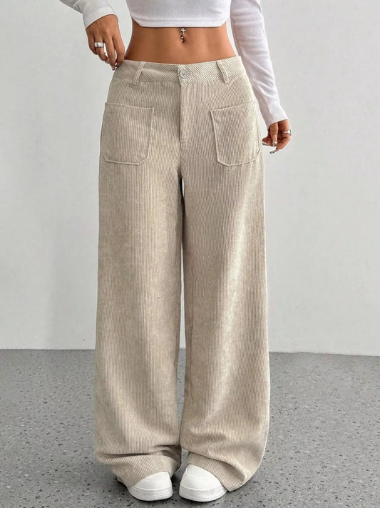 Maisy - Elegante pantalone a gamba larga in velluto a coste
