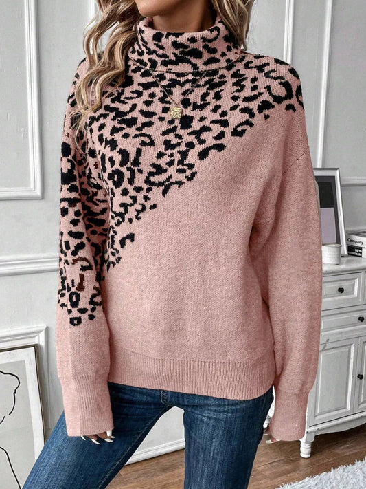 Vivianna - Morbido maglione a collo alto leopardato