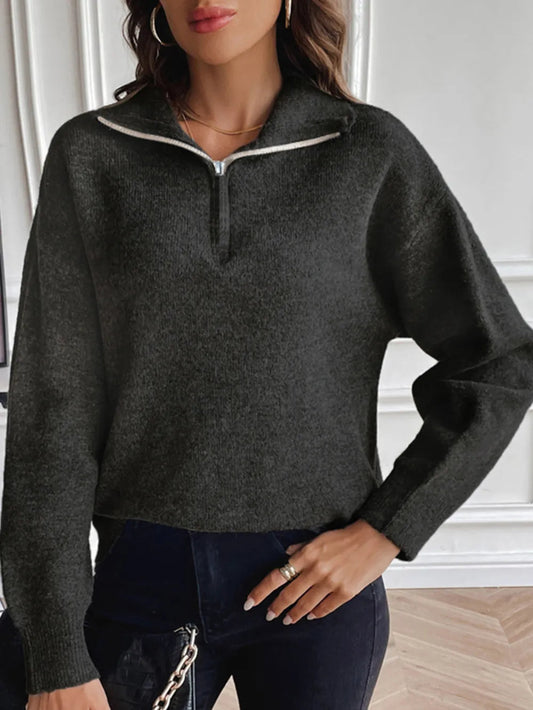 Amethyst - Maglione casual ampio con zip a un quarto