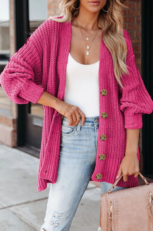 Verla - Cardigan caldo con lavorazione chunky e bottoni