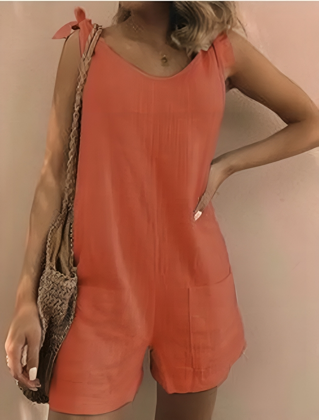 Erica - Comodo jumpsuit senza maniche in cotone e lino