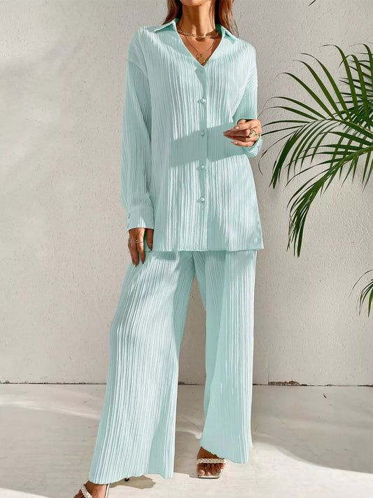 Jimmena - Set accogliente con camicia testurizzata a maniche lunghe e pantaloni a gamba larga