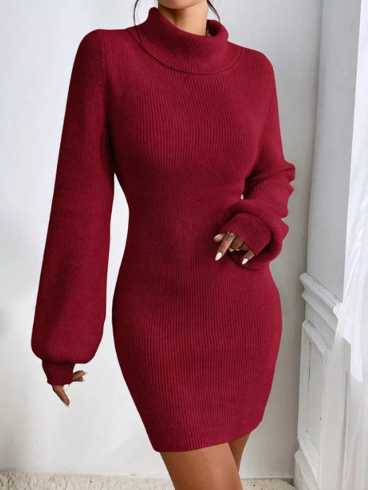 Ivanya - Abito maglia elegante a collo alto e trama a coste
