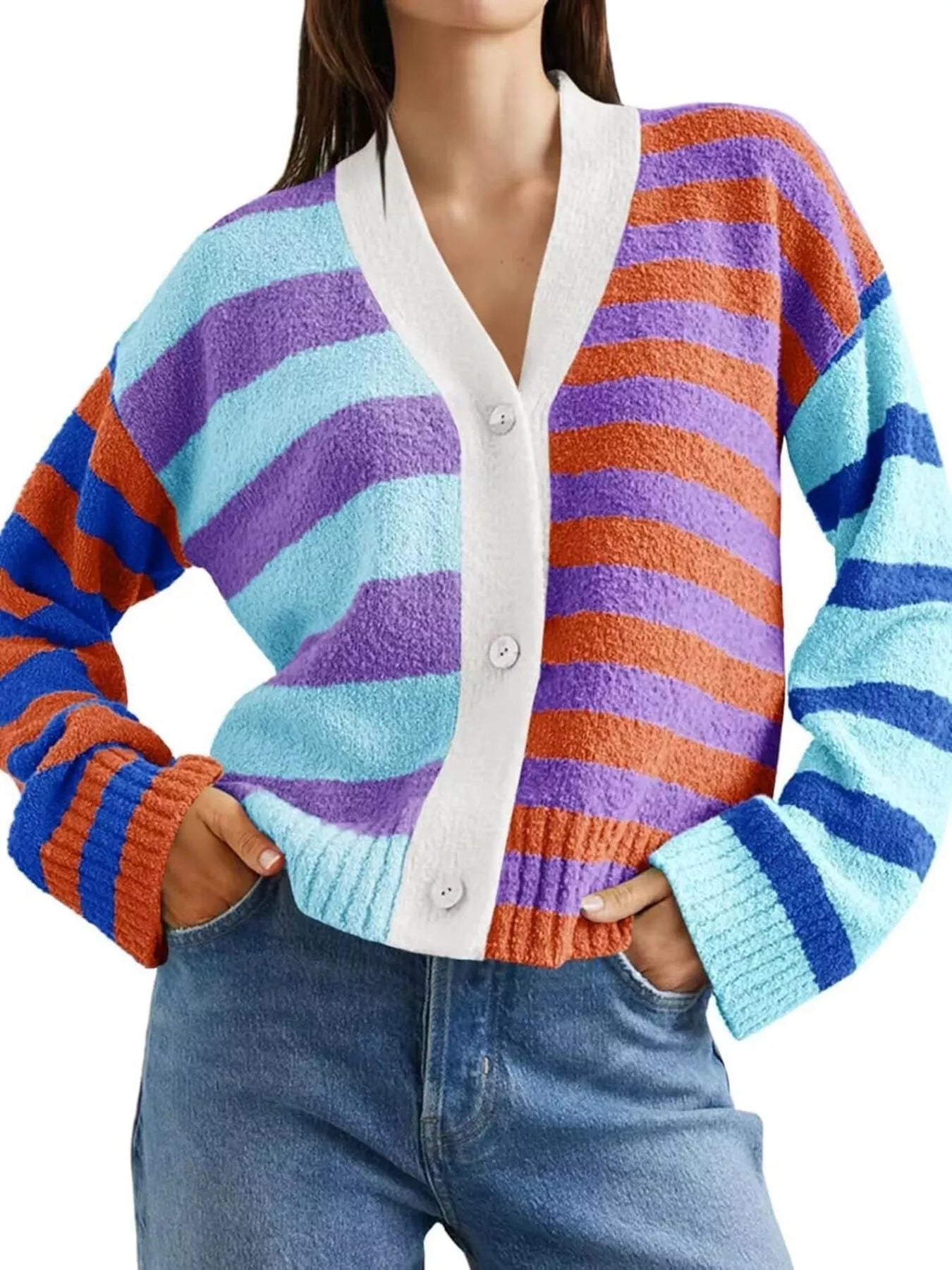 Yashica - Cardigan in Maglia a Righe con Bottoni Eleganti