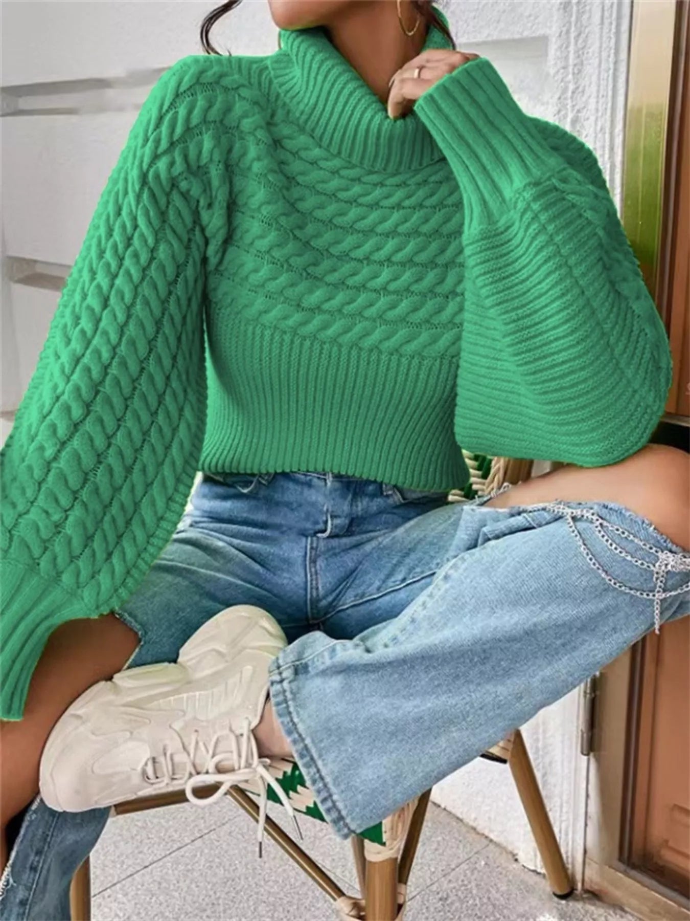 Devine - Maglione Dolcevita in Maglia Testurizzata a Maniche Lunghe