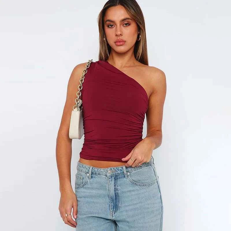 Top Corto Monospalla con Drappeggio da Donna