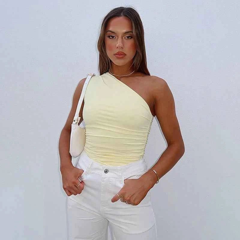 Top Corto Monospalla con Drappeggio da Donna