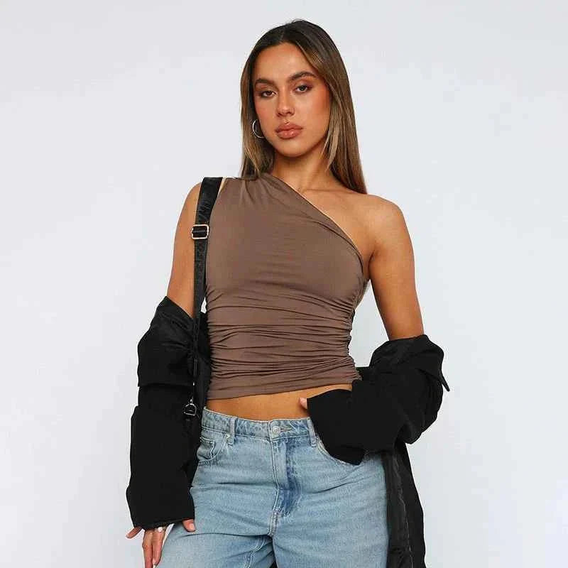 Top Corto Monospalla con Drappeggio da Donna