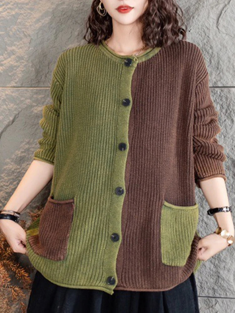 Arizona - Cardigan elegante in maglia a contrasto dalla vestibilità ampia
