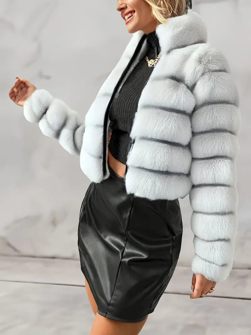 Olive - Cappotto in pelliccia sintetica soffice con cerniera