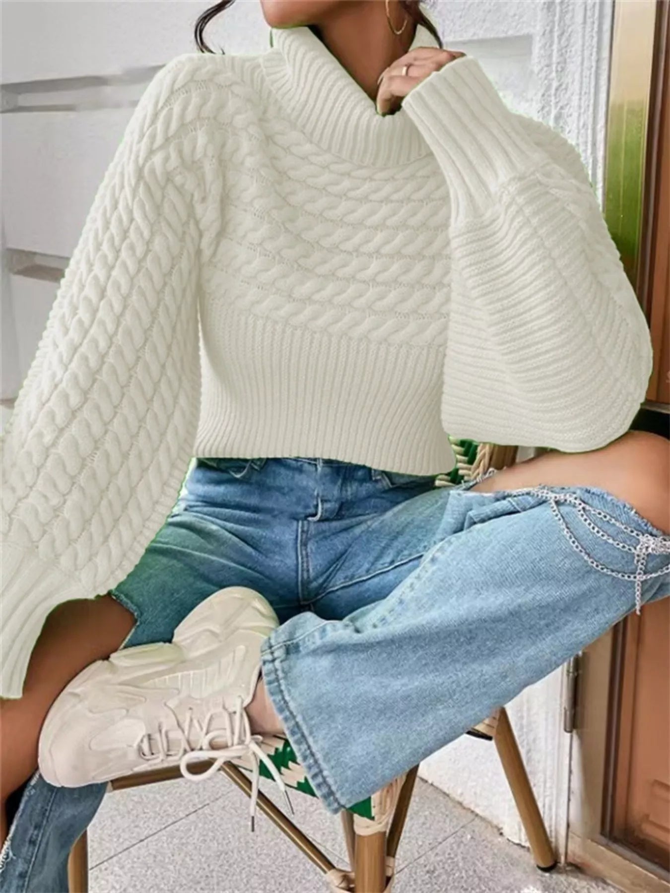 Devine - Maglione Dolcevita in Maglia Testurizzata a Maniche Lunghe