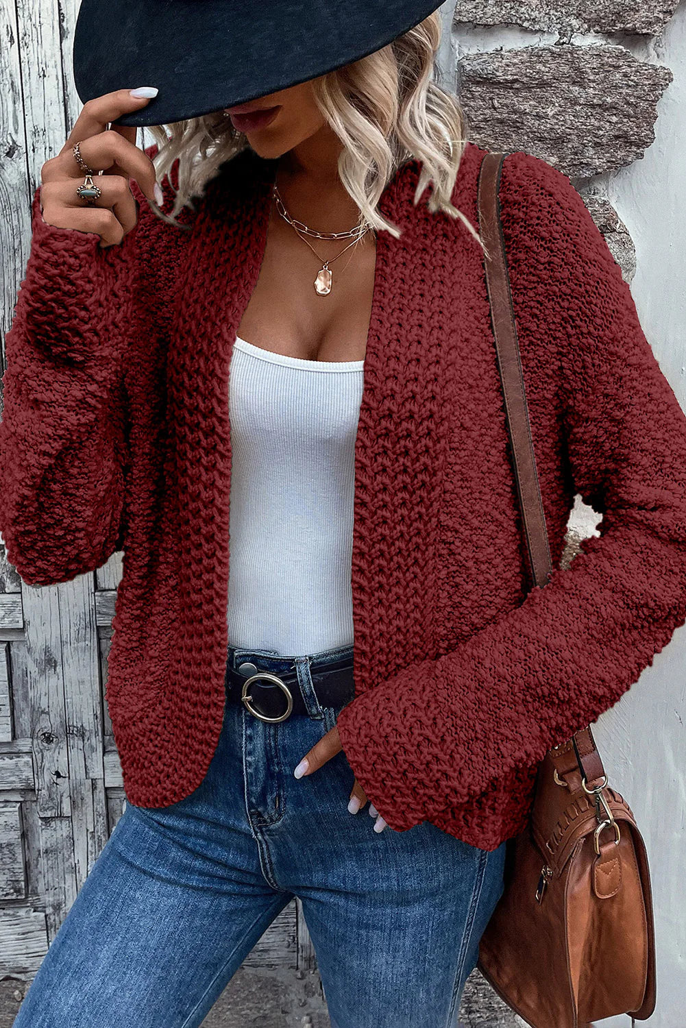 Kyrah - Cardigan Corto Aperto Lavorato a Maglia Cozy
