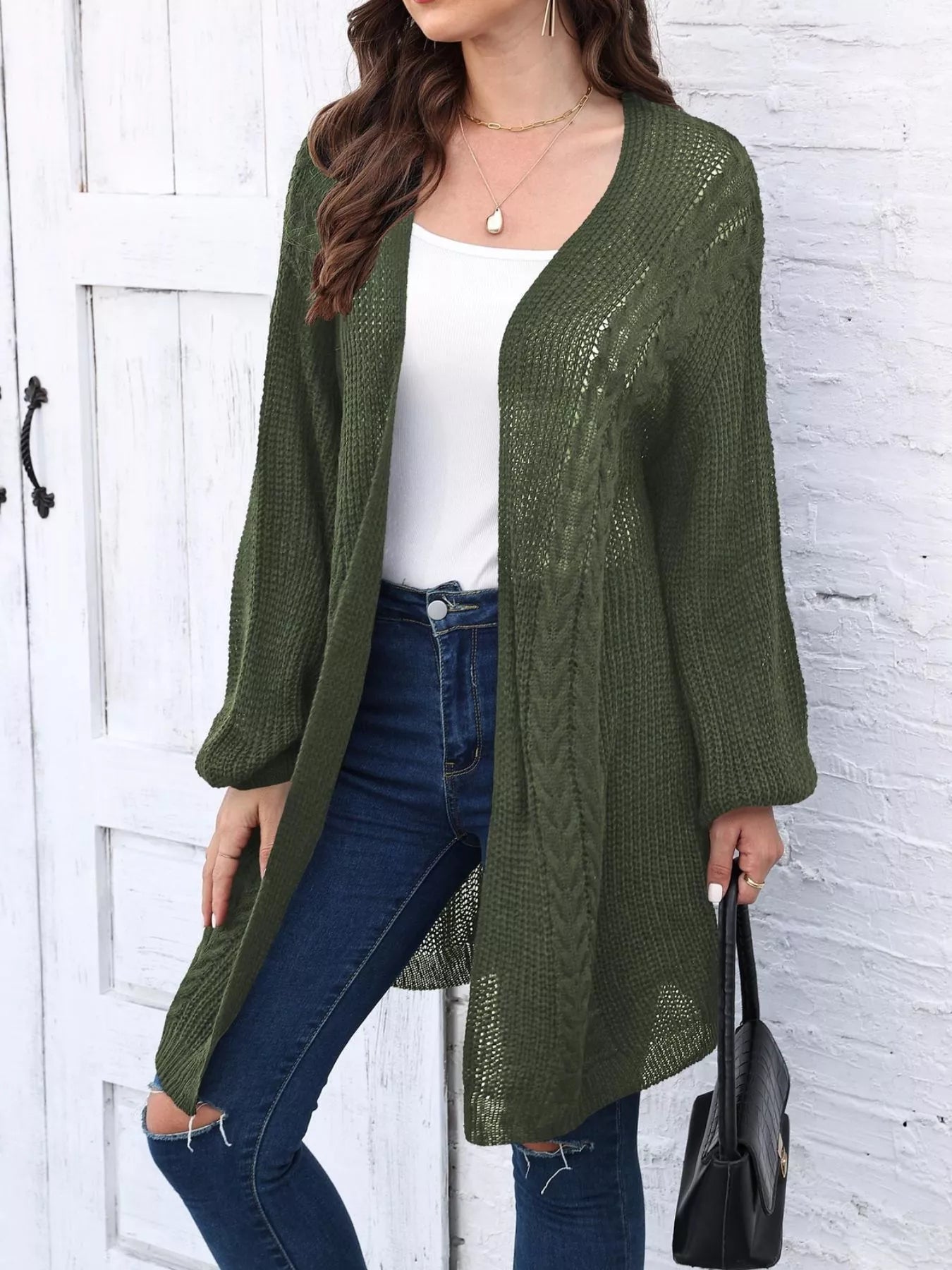 Kayla - Cardigan casual lavorato a maglia con apertura frontale e maniche lunghe